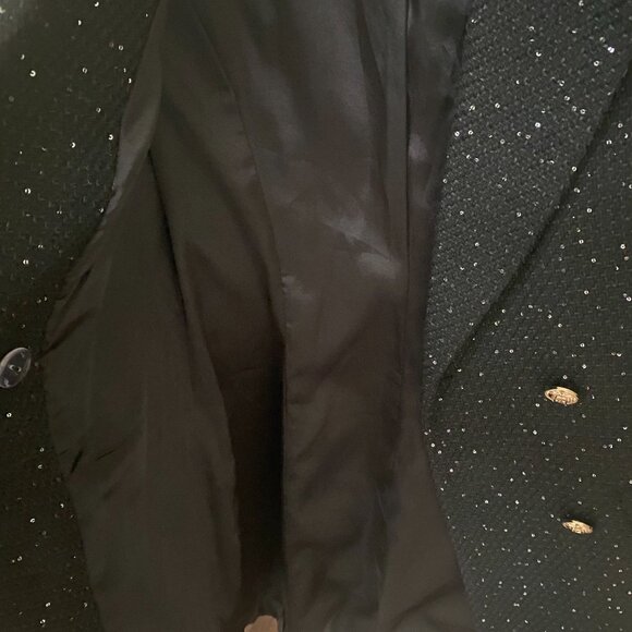 NWT Black Metallic Tweed Double Breasted Winter Blazer Jacket Coat - Picture 5 of 8